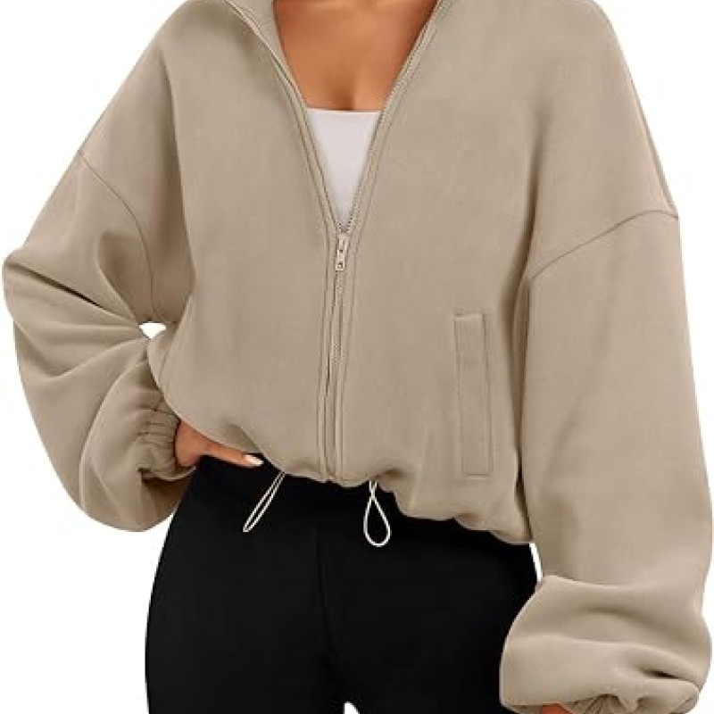 Womens Zip Up Hoodies Oversized Sweatshirts Long Sleeve Crop Sherpa Fall Outfits Fashion Clothes 2024