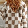 Women Causal Sherpa Fall Jacket Loose Button Down Plaid Winter Coats